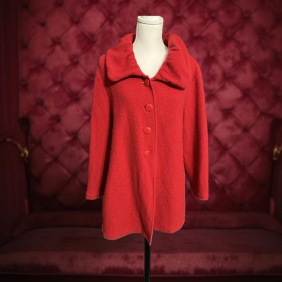 Alfani Red Wool Jacket- Red Wool Coat / round neck button down Size Large - Picture 8 of 12